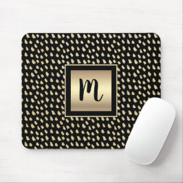 Mousepad Folha de ouro preta monograma robusto moderno luxo
