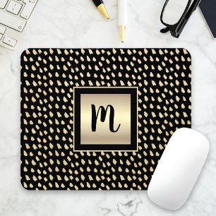 Mousepad Folha de ouro preta monograma robusto moderno luxo