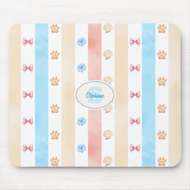 Mousepad Folha de Pastel - Impressões de pata, Flor Azul, A (Frente)