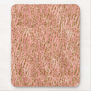 Mousepad Folha de rosas claro e Dourada Glitter Tigre de Gl