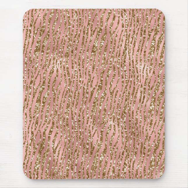 Mousepad Folha de rosas claro e Dourada Glitter Tigre de Gl (Frente)