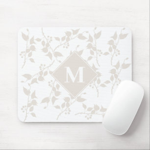 Mousepad Folha Decorativa De Beige Botânica Monograma