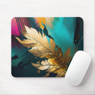 Mousepad Folha Dourada – Arte Botânica Moderna Abstrata