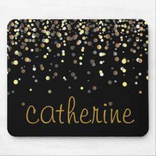 Mousepad Folha Dourado do falso do preto do brilho dos