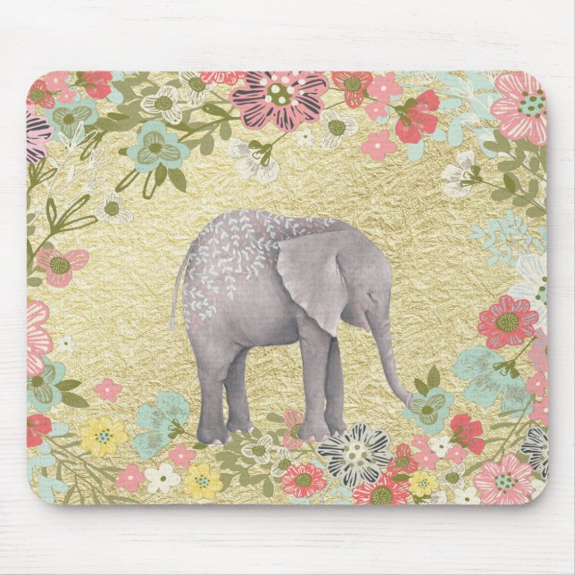 Mousepad Folha Dourado do quadro floral elegante do (Frente)