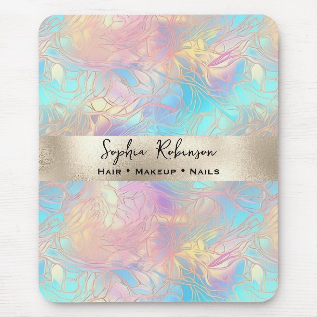 Mousepad Folha Elegante Iridescente e Pérolas (Frente)