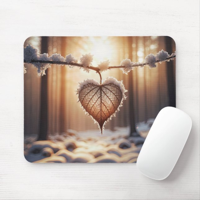 Mousepad Folha em Coração em Galho de Inverno (Com mouse)