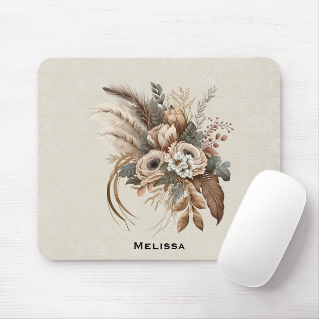 Mousepad Folhagem e Penas das Flores Elegantes (Com mouse)