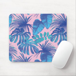 Mousepad Folhagem tropical rosa e azul personalizada