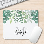 Mousepad Folhagem Verde do Nome do Monograma<br><div class="desc">Este mouse botânico é decorado com aquarela eucalipto e outra folhagem em tons de verde. Facilmente personalizável com seu nome ou monograma. Original Watercolor © Michele Davies.</div>