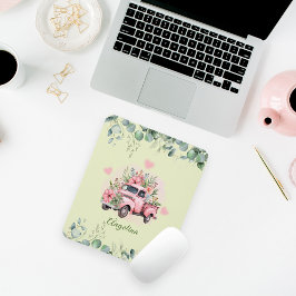 Mousepad Folhagem Verde Floral Rosa-Rosa-Rosa, Caminhão-Vin
