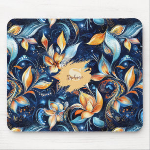 Mousepad Folhas azuis e Douradas de salsa Abstrato (2)