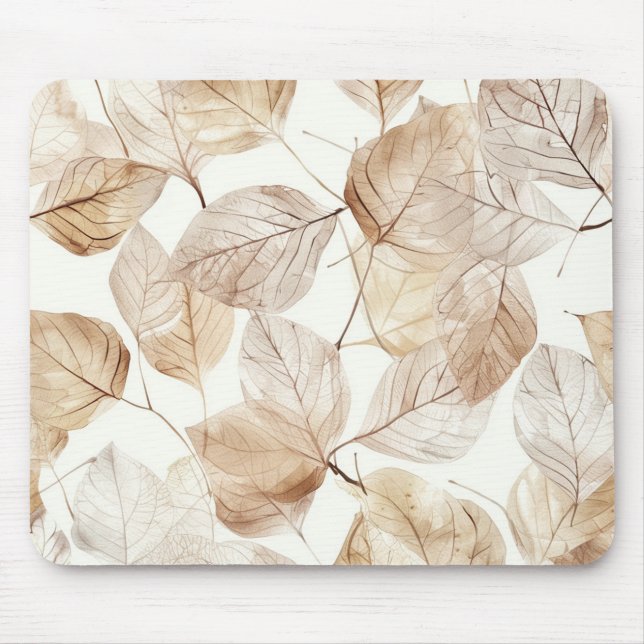Mousepad Folhas Brancas Bege (Frente)