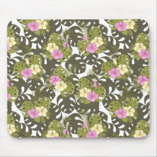 Mousepad Folhas da Selva Tropical e Padrão de Hibisco