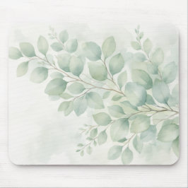 Mousepad Folhas de Aquarela Botânica Pastel Greenery