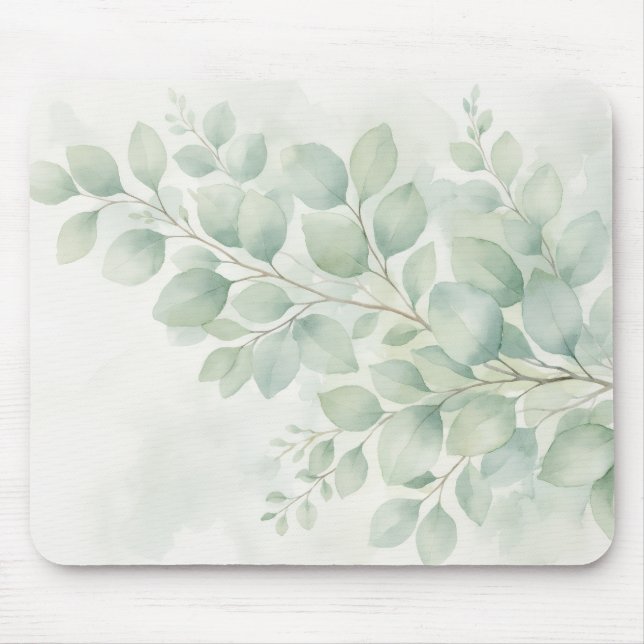 Mousepad Folhas de Aquarela Botânica Pastel Greenery (Frente)