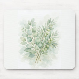 Mousepad Folhas de Aquarela Botânica Pastel Greenery
