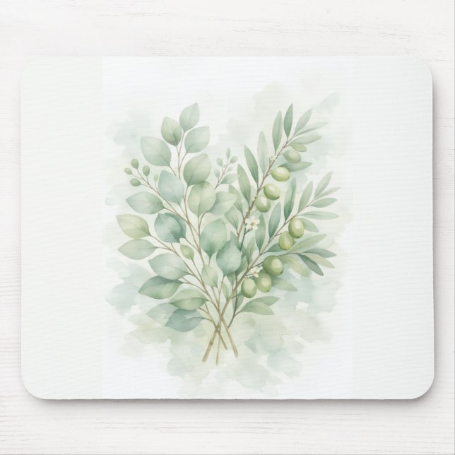 Mousepad Folhas de Aquarela Botânica Pastel Greenery (Frente)