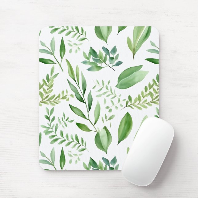 Mousepad Folhas de Aquarelas de Eucalipto Russo Coloridas (Com mouse)