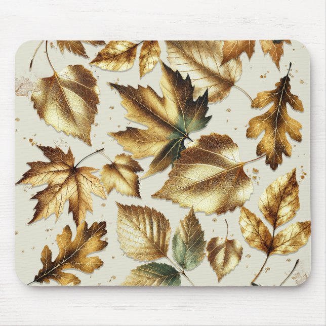 Mousepad Folhas de Bronze Dourado Bege Glam Outono (Frente)