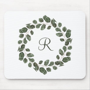 Mousepad Folhas de Eucalipto Monograma Elegante Moderno