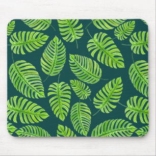 Mousepad Folhas de Monstera, padrão de aquarela tropical