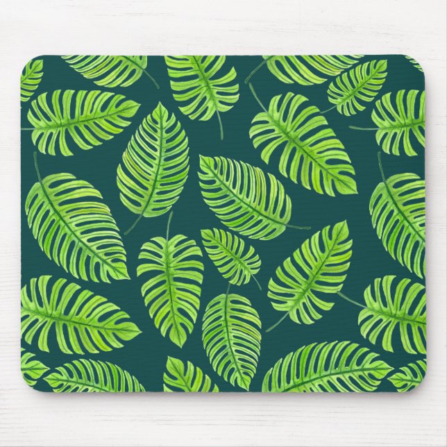Mousepad Folhas de Monstera, padrão de aquarela tropical (Frente)