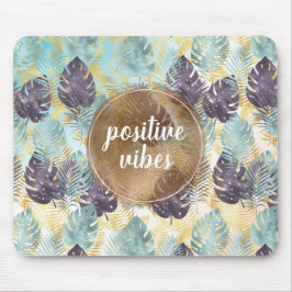 Mousepad Folhas de Ouro Verde Roxo Tropical Vibrações Posit