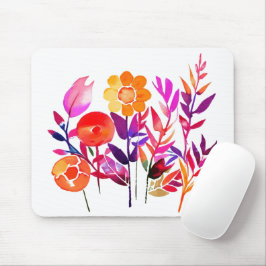 Mousepad Folhas De Outono E Flores Em Aquarela Branco
