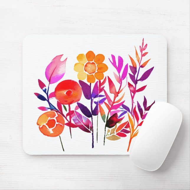 Mousepad Folhas De Outono E Flores Em Aquarela Branco (Com mouse)