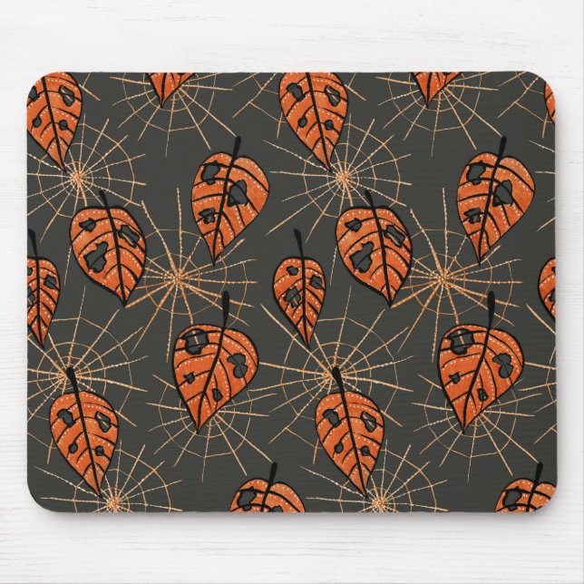 Mousepad Folhas de outono e teias de aranha do Halloween (Frente)