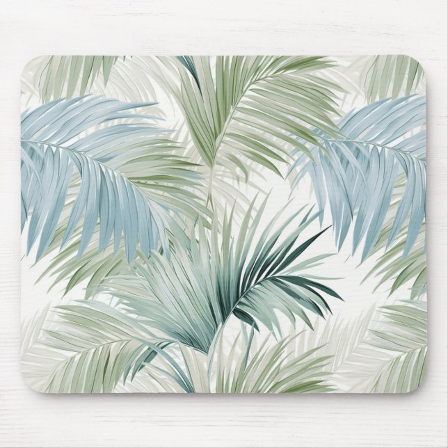 Mousepad Folhas de Palma Azul Pálidas Claras de Sábio Claro (Frente)