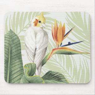 Mousepad Folhas De Palma Com Pássaro Branco