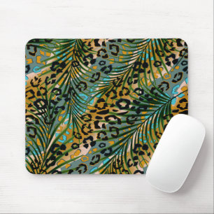 Mousepad Folhas de palma num fundo-leopardo.