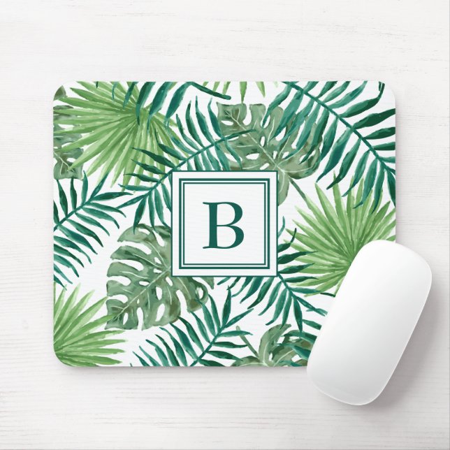 Mousepad Folhas de Palmeira Monograma Moderno (Com mouse)
