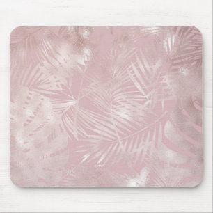 Mousepad Folhas de Palmeira Tropical Botânica Rosa Dourado 