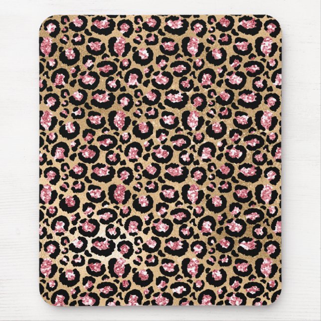 Mousepad Folhas de rosa claro e Douradas manchas-leopardo-b (Frente)
