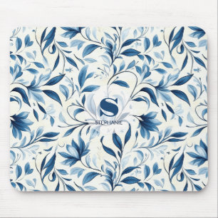 Mousepad Folhas de salsa azul Elegante - Fundo branco (1)