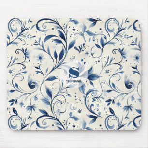 Mousepad Folhas de salsa azul Elegante - Fundo branco (2)