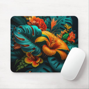 Mousepad Folhas e flores tropicais coloridas e elegantes