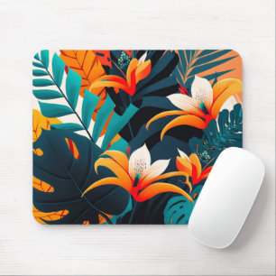 Mousepad Folhas e flores tropicais coloridas e elegantes