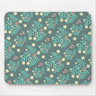 Mousepad Folhas e Frutas Botânicas Bonitas Padrão Azul