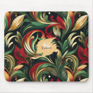 Mousepad Folhas Elegante Vermelhas, Verdes e Douradas de Fo