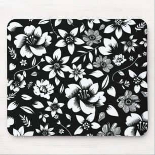 Mousepad Folhas Florais Modernas Preto Branco Impressão sop