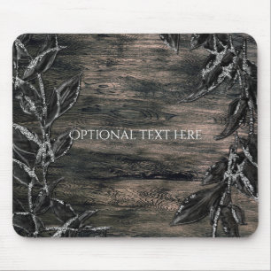 Mousepad Folhas pretas e prateadas Elegância Sombria Glamou