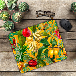 Mousepad Folhas tropicais amarelas Elegante padrão fruta