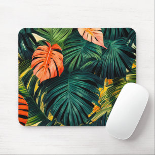 Mousepad Folhas Tropicais Coloridas e Flores de Hibisco  
