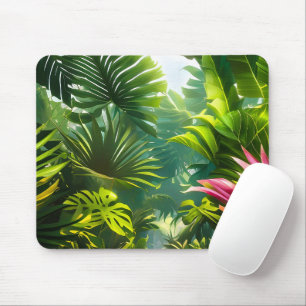 Mousepad Folhas Tropicais Coloridas e Flores de Hibisco