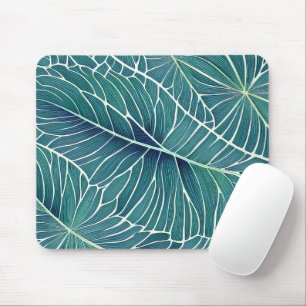 Mousepad Folhas tropicais de cor azul verde-aquática