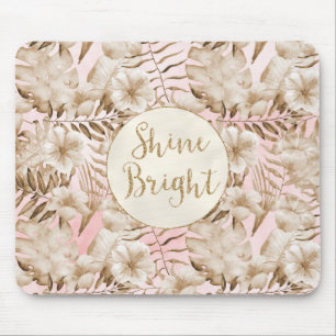 Mousepad Folhas Tropicais De Creme Brilham Brilho Dourado